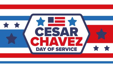 Cesar Chavez Günü. Hizmet ve öğrenim günü. Amerika 'nın resmi bayramı, her yıl Amerika Birleşik Devletleri' nde kutlanır. Vektör posteri, afiş ve illüstrasyon