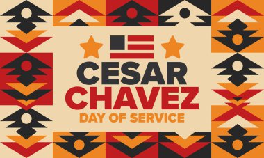 Cesar Chavez Günü. Hizmet ve öğrenim günü. Amerika 'nın resmi bayramı, her yıl Amerika Birleşik Devletleri' nde kutlanır. Vektör posteri, afiş ve illüstrasyon