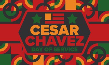 Cesar Chavez Günü. Hizmet ve öğrenim günü. Amerika 'nın resmi bayramı, her yıl Amerika Birleşik Devletleri' nde kutlanır. Vektör posteri, afiş ve illüstrasyon