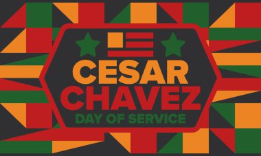 Cesar Chavez Günü. Hizmet ve öğrenim günü. Amerika 'nın resmi bayramı, her yıl Amerika Birleşik Devletleri' nde kutlanır. Vektör posteri, afiş ve illüstrasyon