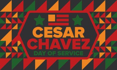 Cesar Chavez Günü. Hizmet ve öğrenim günü. Amerika 'nın resmi bayramı, her yıl Amerika Birleşik Devletleri' nde kutlanır. Vektör posteri, afiş ve illüstrasyon