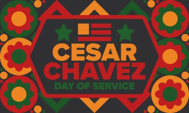 Cesar Chavez Günü. Hizmet ve öğrenim günü. Amerika 'nın resmi bayramı, her yıl Amerika Birleşik Devletleri' nde kutlanır. Vektör posteri, afiş ve illüstrasyon