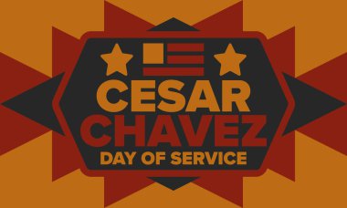 Cesar Chavez Günü. Hizmet ve öğrenim günü. Amerika 'nın resmi bayramı, her yıl Amerika Birleşik Devletleri' nde kutlanır. Vektör posteri, afiş ve illüstrasyon