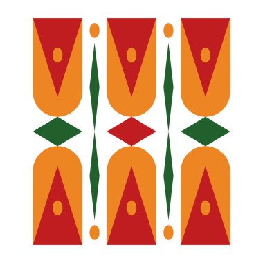 Geometrik desen. Farklı şekillerde şekiller. Kabile formu. Çiçekler. Geometrik yaratıcı tasarım. Güzel dokular. Renkli sanat. Modern grafik posteri. Retro renk. Vektör illüstrasyonu