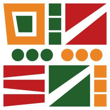 Geometrik desen. Farklı şekillerde şekiller. Kabile formu. Çiçekler. Geometrik yaratıcı tasarım. Güzel dokular. Renkli sanat. Modern grafik posteri. Retro renk. Vektör illüstrasyonu