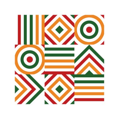 Geometrik desen. Farklı şekillerde şekiller. Kabile formu. Çiçekler. Geometrik yaratıcı tasarım. Güzel dokular. Renkli sanat. Modern grafik posteri. Retro renk. Vektör illüstrasyonu