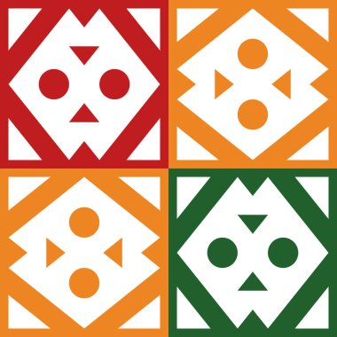 Geometrik desen. Farklı şekillerde şekiller. Kabile formu. Çiçekler. Geometrik yaratıcı tasarım. Güzel dokular. Renkli sanat. Modern grafik posteri. Retro renk. Vektör illüstrasyonu