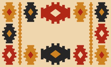 Güzel geometrik arka plan. Farklı şekillerde şekiller. Kabile formu. Çiçekler. Geometrik tasarım. Yaratıcı dokular. Renkli sanat. Modern grafik posteri. Retro renk. Vektör illüstrasyonu