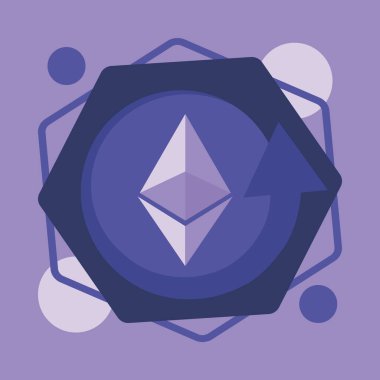 Ethereum logosu. Ethereum madeni parası. Dijital para. Kripto Ticaret ve Yatırım konsepti. Geleceğin teknolojisi. Yaratıcı sanat. Vektör çizimi. Poster