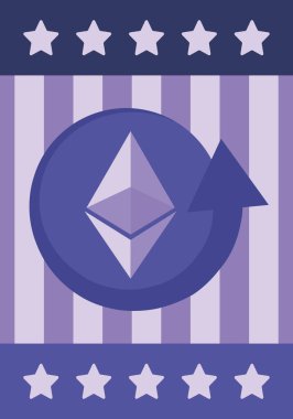Ethereum logosu. Ethereum madeni parası. Dijital para. Kripto Ticaret ve Yatırım konsepti. Geleceğin teknolojisi. Yaratıcı sanat. Vektör çizimi. Poster