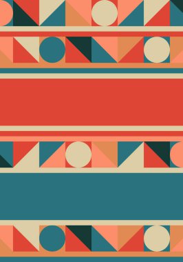 Güzel geometrik arka plan. Farklı şekillerde şekiller. Kabile formu. Çiçekler. Geometrik tasarım. Yaratıcı dokular. Renkli sanat. Modern grafik posteri. Retro renk. Vektör illüstrasyonu