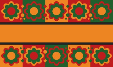 Güzel geometrik arka plan. Farklı şekillerde şekiller. Kabile formu. Çiçekler. Geometrik tasarım. Yaratıcı dokular. Renkli sanat. Modern grafik posteri. Retro renk. Vektör illüstrasyonu