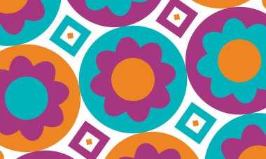 Güzel geometrik arka plan. Farklı şekillerde şekiller. Kabile formu. Çiçekler. Geometrik tasarım. Yaratıcı dokular. Renkli sanat. Modern grafik posteri. Retro renk. Vektör illüstrasyonu