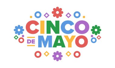 Meksika 'da Cinco de Mayo. Mayıs ayındaki geleneksel Meksika şenliği. Karnaval, festival ve geçit töreniyle ulusal mutlu bayramlar. Latin Amerika ve İspanyol tarzı. Sombrero ile illüstrasyon. Vektör posteri