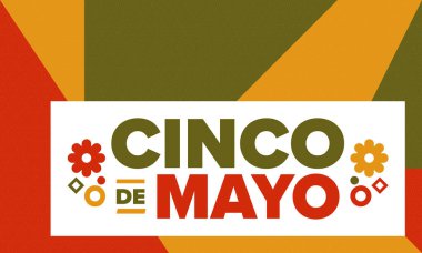 Meksika 'da Cinco de Mayo. Mayıs ayındaki geleneksel Meksika şenliği. Karnaval, festival ve geçit töreniyle ulusal mutlu bayramlar. Latin Amerika ve İspanyol tarzı. Sombrero ile illüstrasyon. Vektör posteri