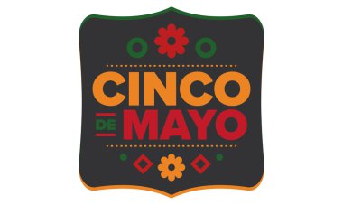 Meksika 'da Cinco de Mayo. Mayıs ayındaki geleneksel Meksika şenliği. Karnaval, festival ve geçit töreniyle ulusal mutlu bayramlar. Latin Amerika ve İspanyol tarzı. Sombrero ile illüstrasyon. Vektör posteri