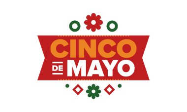 Meksika 'da Cinco de Mayo. Mayıs ayındaki geleneksel Meksika şenliği. Karnaval, festival ve geçit töreniyle ulusal mutlu bayramlar. Latin Amerika ve İspanyol tarzı. Sombrero ile illüstrasyon. Vektör posteri