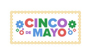 Meksika 'da Cinco de Mayo. Mayıs ayındaki geleneksel Meksika şenliği. Karnaval, festival ve geçit töreniyle ulusal mutlu bayramlar. Latin Amerika ve İspanyol tarzı. Sombrero ile illüstrasyon. Vektör posteri