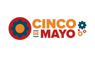 Meksika 'da Cinco de Mayo. Mayıs ayındaki geleneksel Meksika şenliği. Karnaval, festival ve geçit töreniyle ulusal mutlu bayramlar. Latin Amerika ve İspanyol tarzı. Sombrero ile illüstrasyon. Vektör posteri