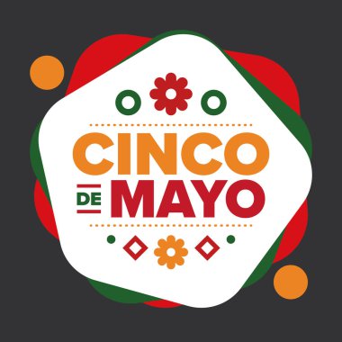 Meksika 'da Cinco de Mayo. Mayıs ayındaki geleneksel Meksika şenliği. Karnaval, festival ve geçit töreniyle ulusal mutlu bayramlar. Latin Amerika ve İspanyol tarzı. Sombrero ile illüstrasyon. Vektör posteri