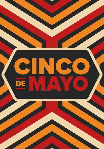 Meksika 'da Cinco de Mayo. Mayıs ayındaki geleneksel Meksika şenliği. Karnaval, festival ve geçit töreniyle ulusal mutlu bayramlar. Latin Amerika ve İspanyol tarzı. Sombrero ile illüstrasyon. Vektör posteri