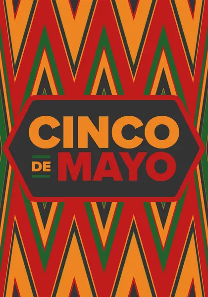 Meksika 'da Cinco de Mayo. Mayıs ayındaki geleneksel Meksika şenliği. Karnaval, festival ve geçit töreniyle ulusal mutlu bayramlar. Latin Amerika ve İspanyol tarzı. Sombrero ile illüstrasyon. Vektör posteri