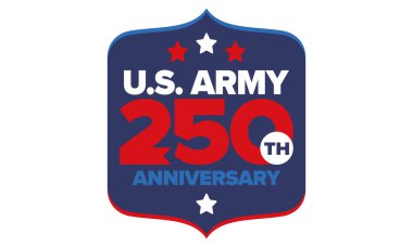 Amerikan Ordusu 'nun 250. yaş günü. Yıldönümü. Haziran 'da Birleşik Devletler Ordusu Günü. Amerikan askeri bayramı. Amerikan bayrağı. Vatansever tasarım. Vektör İllüstrasyonu