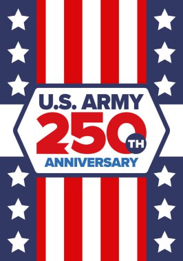 Amerikan Ordusu 'nun 250. yaş günü. Yıldönümü. Haziran 'da Birleşik Devletler Ordusu Günü. Amerikan askeri bayramı. Amerikan bayrağı. Vatansever tasarım. Vektör İllüstrasyonu