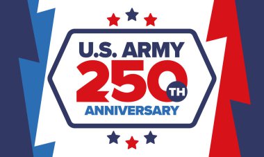 Amerikan Ordusu 'nun 250. yaş günü. Yıldönümü. Haziran 'da Birleşik Devletler Ordusu Günü. Amerikan askeri bayramı. Amerikan bayrağı. Vatansever tasarım. Vektör İllüstrasyonu