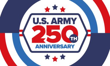 Amerikan Ordusu 'nun 250. yaş günü. Yıldönümü. Haziran 'da Birleşik Devletler Ordusu Günü. Amerikan askeri bayramı. Amerikan bayrağı. Vatansever tasarım. Vektör İllüstrasyonu