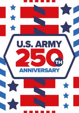 Amerikan Ordusu 'nun 250. yaş günü. Yıldönümü. Haziran 'da Birleşik Devletler Ordusu Günü. Amerikan askeri bayramı. Amerikan bayrağı. Vatansever tasarım. Vektör İllüstrasyonu