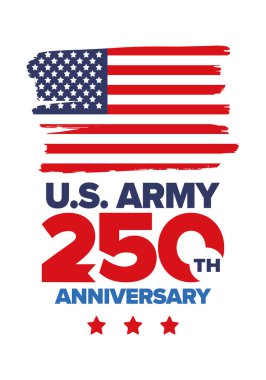 Amerikan Ordusu 'nun 250. yaş günü. Yıldönümü. Haziran 'da Birleşik Devletler Ordusu Günü. Amerikan askeri bayramı. Amerikan bayrağı. Vatansever tasarım. Vektör İllüstrasyonu