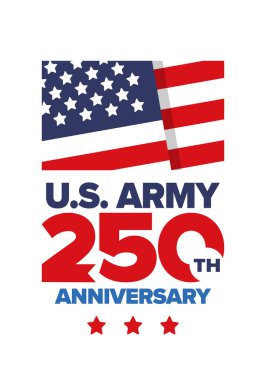 Amerikan Ordusu 'nun 250. yaş günü. Yıldönümü. Haziran 'da Birleşik Devletler Ordusu Günü. Amerikan askeri bayramı. Amerikan bayrağı. Vatansever tasarım. Vektör İllüstrasyonu