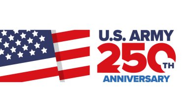 Amerikan Ordusu 'nun 250. yaş günü. Yıldönümü. Haziran 'da Birleşik Devletler Ordusu Günü. Amerikan askeri bayramı. Amerikan bayrağı. Vatansever tasarım. Vektör İllüstrasyonu