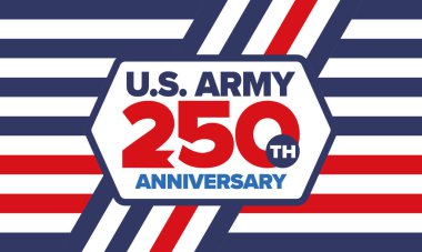 Amerikan Ordusu 'nun 250. yaş günü. Yıldönümü. Haziran 'da Birleşik Devletler Ordusu Günü. Amerikan askeri bayramı. Amerikan bayrağı. Vatansever tasarım. Vektör İllüstrasyonu