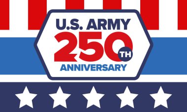 Amerikan Ordusu 'nun 250. yaş günü. Yıldönümü. Haziran 'da Birleşik Devletler Ordusu Günü. Amerikan askeri bayramı. Amerikan bayrağı. Vatansever tasarım. Vektör İllüstrasyonu