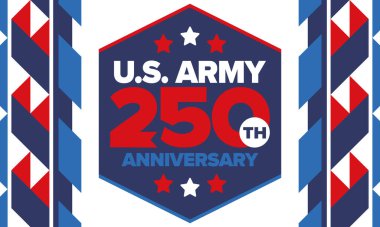 Amerikan Ordusu 'nun 250. yaş günü. Yıldönümü. Haziran 'da Birleşik Devletler Ordusu Günü. Amerikan askeri bayramı. Amerikan bayrağı. Vatansever tasarım. Vektör İllüstrasyonu