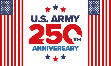 Amerikan Ordusu 'nun 250. yaş günü. Yıldönümü. Haziran 'da Birleşik Devletler Ordusu Günü. Amerikan askeri bayramı. Amerikan bayrağı. Vatansever tasarım. Vektör İllüstrasyonu