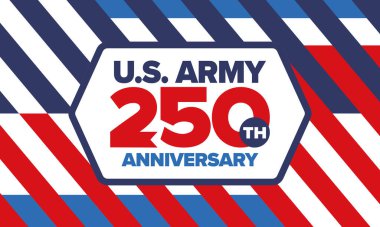 Amerikan Ordusu 'nun 250. yaş günü. Yıldönümü. Haziran 'da Birleşik Devletler Ordusu Günü. Amerikan askeri bayramı. Amerikan bayrağı. Vatansever tasarım. Vektör İllüstrasyonu