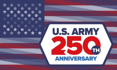 Amerikan Ordusu 'nun 250. yaş günü. Yıldönümü. Haziran 'da Birleşik Devletler Ordusu Günü. Amerikan askeri bayramı. Amerikan bayrağı. Vatansever tasarım. Vektör İllüstrasyonu
