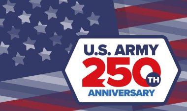Amerikan Ordusu 'nun 250. yaş günü. Yıldönümü. Haziran 'da Birleşik Devletler Ordusu Günü. Amerikan askeri bayramı. Amerikan bayrağı. Vatansever tasarım. Vektör İllüstrasyonu