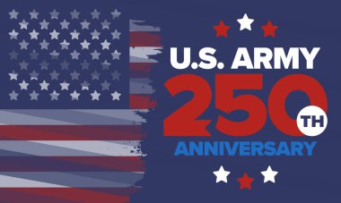 Amerikan Ordusu 'nun 250. yaş günü. Yıldönümü. Haziran 'da Birleşik Devletler Ordusu Günü. Amerikan askeri bayramı. Amerikan bayrağı. Vatansever tasarım. Vektör İllüstrasyonu