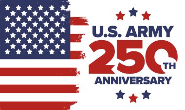 Amerikan Ordusu 'nun 250. yaş günü. Yıldönümü. Haziran 'da Birleşik Devletler Ordusu Günü. Amerikan askeri bayramı. Amerikan bayrağı. Vatansever tasarım. Vektör İllüstrasyonu
