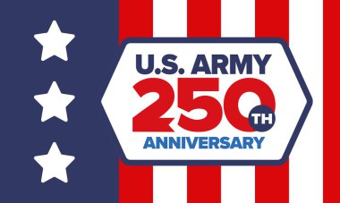 Amerikan Ordusu 'nun 250. yaş günü. Yıldönümü. Haziran 'da Birleşik Devletler Ordusu Günü. Amerikan askeri bayramı. Amerikan bayrağı. Vatansever tasarım. Vektör İllüstrasyonu