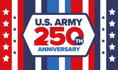 Amerikan Ordusu 'nun 250. yaş günü. Yıldönümü. Haziran 'da Birleşik Devletler Ordusu Günü. Amerikan askeri bayramı. Amerikan bayrağı. Vatansever tasarım. Vektör İllüstrasyonu