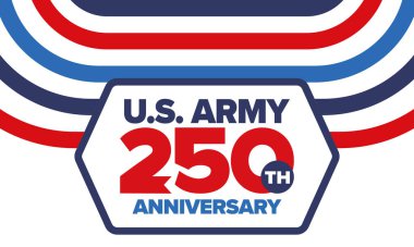 Amerikan Ordusu 'nun 250. yaş günü. Yıldönümü. Haziran 'da Birleşik Devletler Ordusu Günü. Amerikan askeri bayramı. Amerikan bayrağı. Vatansever tasarım. Vektör İllüstrasyonu