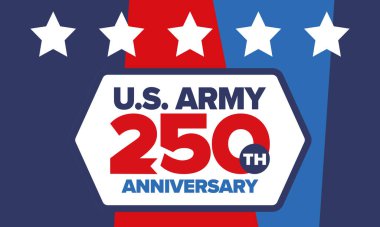 Amerikan Ordusu 'nun 250. yaş günü. Yıldönümü. Haziran 'da Birleşik Devletler Ordusu Günü. Amerikan askeri bayramı. Amerikan bayrağı. Vatansever tasarım. Vektör İllüstrasyonu