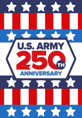 Amerikan Ordusu 'nun 250. yaş günü. Yıldönümü. Haziran 'da Birleşik Devletler Ordusu Günü. Amerikan askeri bayramı. Amerikan bayrağı. Vatansever tasarım. Vektör İllüstrasyonu