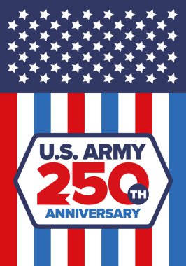 Amerikan Ordusu 'nun 250. yaş günü. Yıldönümü. Haziran 'da Birleşik Devletler Ordusu Günü. Amerikan askeri bayramı. Amerikan bayrağı. Vatansever tasarım. Vektör İllüstrasyonu