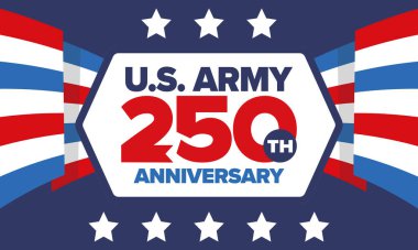 Amerikan Ordusu 'nun 250. yaş günü. Yıldönümü. Haziran 'da Birleşik Devletler Ordusu Günü. Amerikan askeri bayramı. Amerikan bayrağı. Vatansever tasarım. Vektör İllüstrasyonu